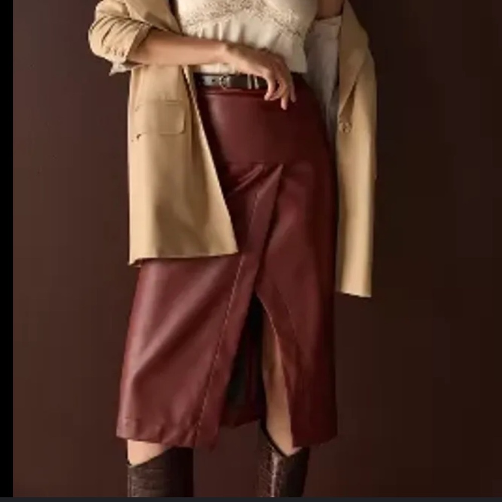 NWT Anthropologie Toledo Midi Faux Leather Skirt